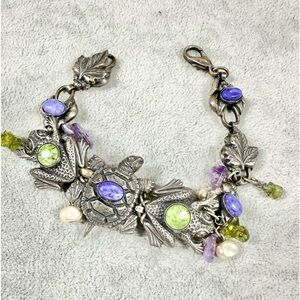 Mary DeMarco Turtle Frog With Amethyst, Peridot, Freshwater Pearls Bracelet